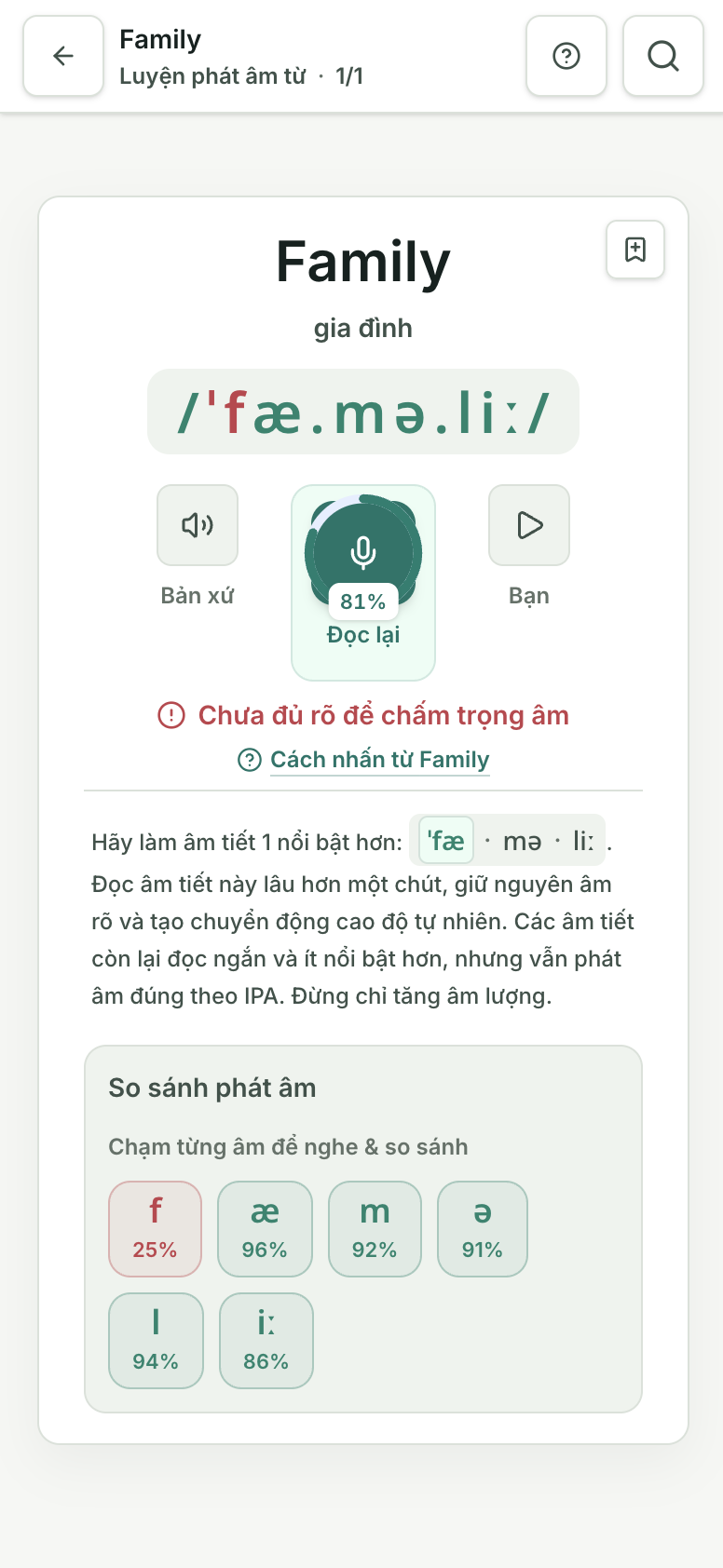Hướng dẫn trọng âm của từ Family